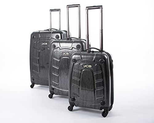 JCB - Loadall Hard Shell Suitcase Set - Includes 20", 24" & 28" - Built-in TSA Suitcase Locks, 360 Spinner Wheels - ABS Polycarbonate Hard Shell - Flight Case - Luggage Bags for Travel - Black