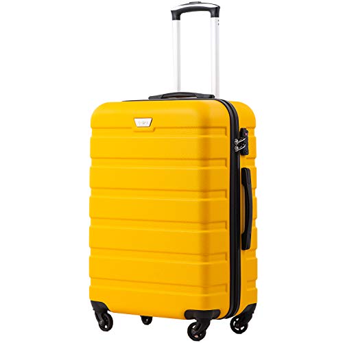 COOLIFE Suitcase Trolley Carry On Hand Cabin Luggage Hard Shell Travel Bag Lightweight with TSA Lock and 2 Year Warranty Durable 4 Spinner Wheels (Lemon Yellow, S(56cm 38L))