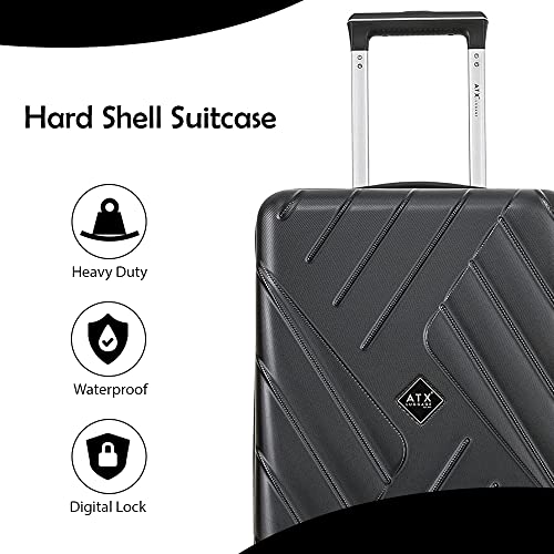 ATX Luggage Large Suitcase Expandable Super Lightweight Durable ABS Hard Shell Suitcase with 4 Dual Spinner Wheels and Built-in 3 Digit Combination Lock (Black, 28 Inches, 110 Liter)