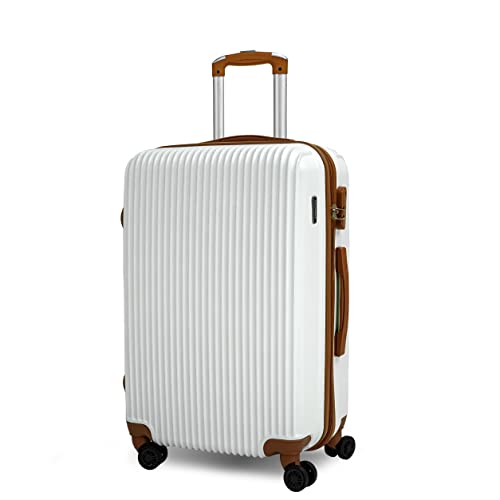 CALDARIUS Suitcase Medium Size| Hard Shell | Lightweight | 4 Dual Spinner Wheels | Trolley Luggage Suitcase | Medium 24" Hold Check in Luggage | Combination Lock, (White, Medium 24'')