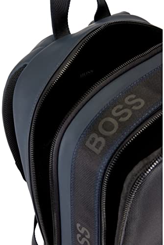 BOSS Mens Pod Backpack Double-Compartment Backpack in Faux Leather with Logo Patch Size One Size