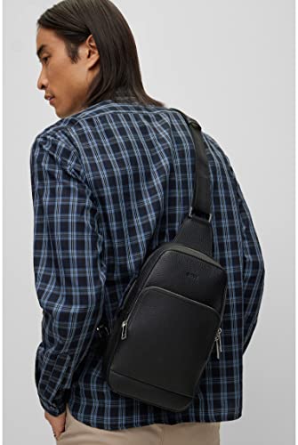 BOSS Mens Crosstown Monostr mp Grained Italian-Leather Mono-Strap Backpack with Embossed Logo Size One Size