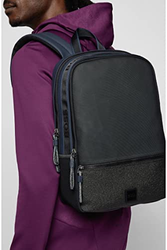 BOSS Mens Pod Backpack Double-Compartment Backpack in Faux Leather with Logo Patch Size One Size