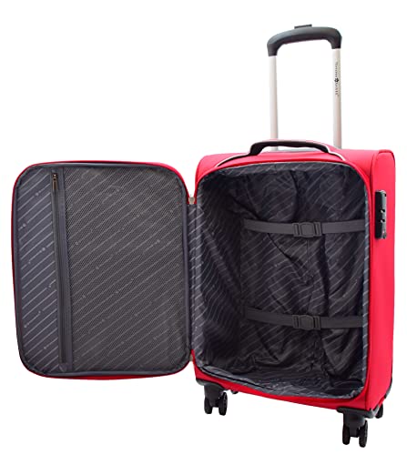 House Of Leather Cabin Size Suitcase Four Wheel Luggage HL22 Red