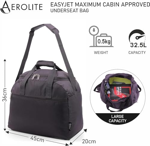 Aerolite 56x45x25 + 45x36x20 easyJet Plus/Flexi/Extra Legroom/Up Front/Large Cabin Maximum Allowance Lightweight Carry On Hand Cabin Luggage Set Bundle (Suitcase + Holdall)