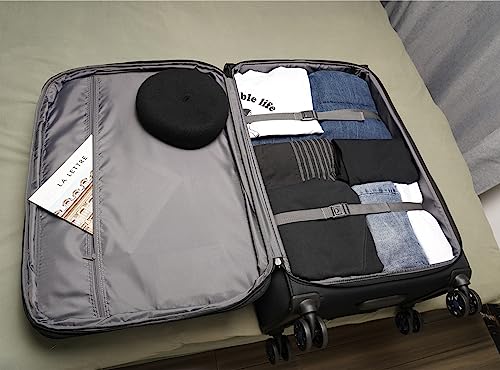 GinzaTravel 2-piece set Softside Expandable Luggage, 8 Wheel Spinner Suitcase, TSA Lock, Men and Women, Black color, Checked-Large 28-Inch, Business