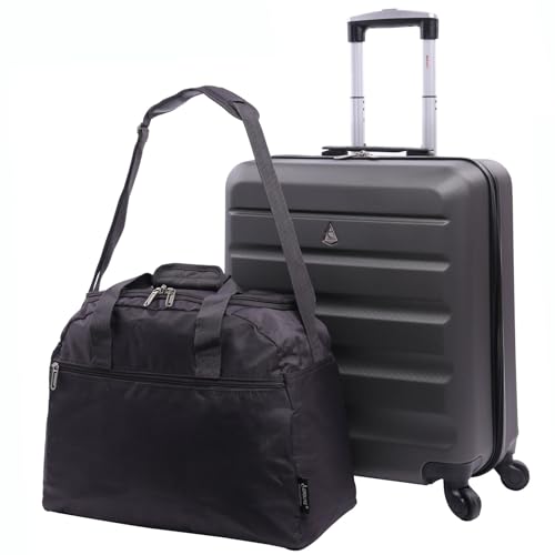 Aerolite 56x45x25 + 45x36x20 easyJet Plus/Flexi/Extra Legroom/Up Front/Large Cabin Maximum Allowance Lightweight Carry On Hand Cabin Luggage Set Bundle (Suitcase + Holdall)