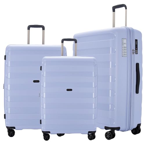 GinzaTravel Anti-scratch PP Material large capacity Expandable Luggage 8-wheel Spinner Luggage sets, Pastel Blue, 3-pc Set (20/24/28)
