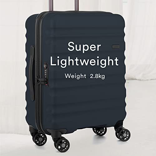 ANTLER - Cabin Suitcase - Clifton Luggage - Size Cabin, Navy - 20x40x55, Lightweight Suitcase for Travel & Holidays - Spinner Carry On Suitcase with 4 Wheels & Twist Grip Handle - TSA Approved Locks