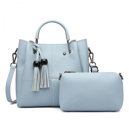 Miss Lulu Leather Look 2 In 1 Bucket Handbag - Blue