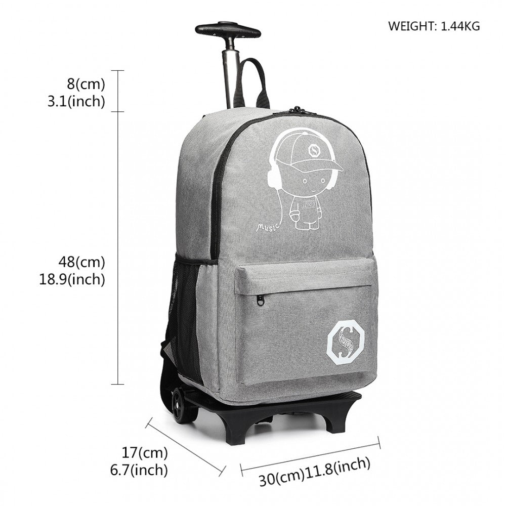 Kono Multi Functional Glow In The Dark Backpack Trolley - Grey