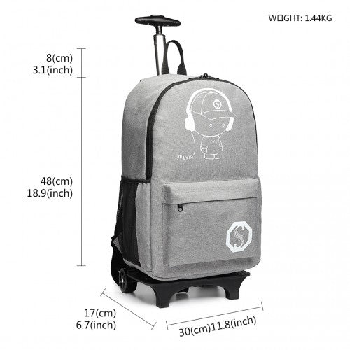Kono Multi Functional Glow In The Dark Backpack Trolley - Grey
