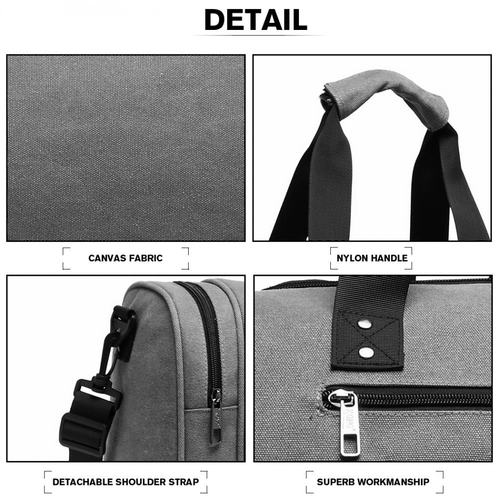 Kono Canvas Barrel Duffle Travel Bag - Grey