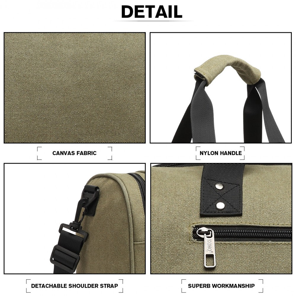 Kono Canvas Barrel Duffle Travel Bag - Green