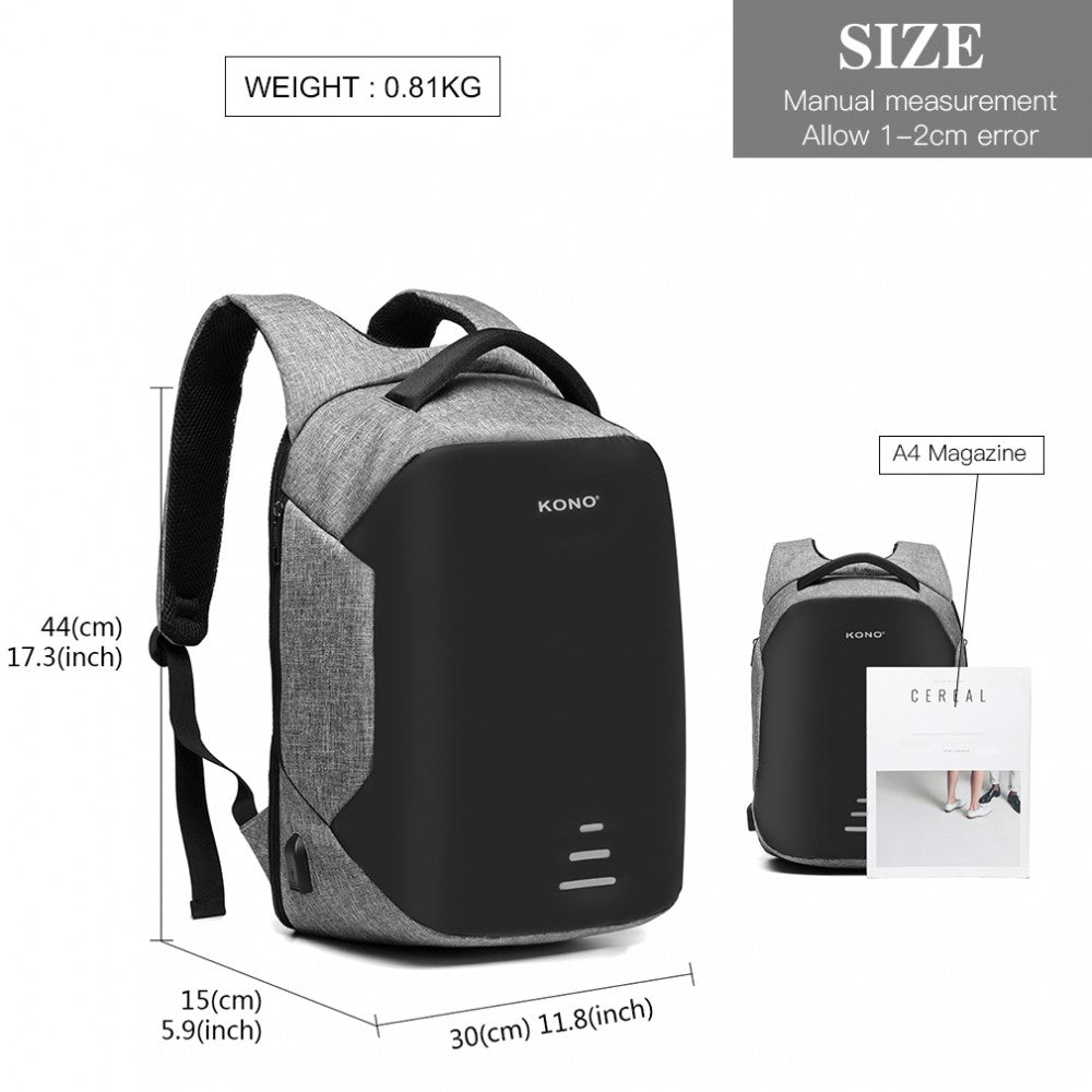 Kono Reflective USB Charging Interface Backpack - Grey