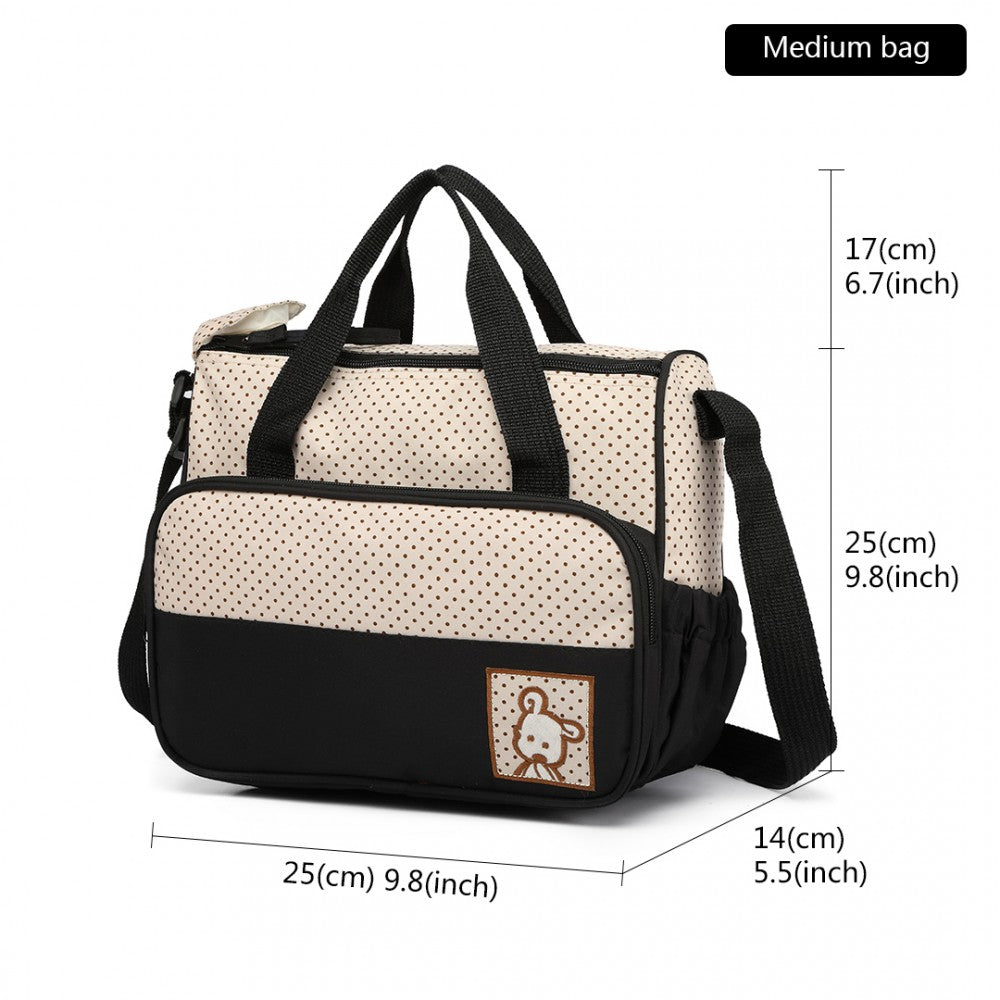Miss Lulu Polyester 5 Pcs Set Maternity Baby Changing Bag Dot - Black
