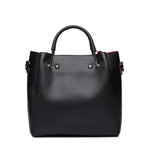Miss Lulu Leather Look 2 In 1 Bucket Handbag - Black