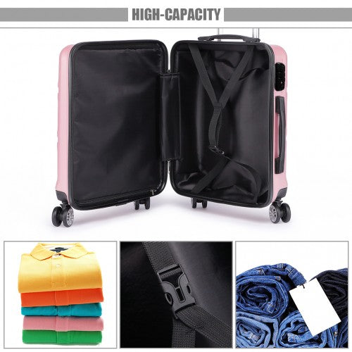 Kono ABS Sculpted Horizontal Design 28 Inch Suitcase - Pink