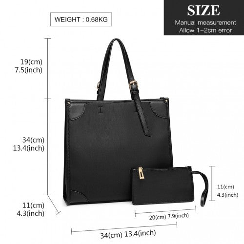 Miss Lulu 2 Piece Simple Square Shoulder Bag - Black