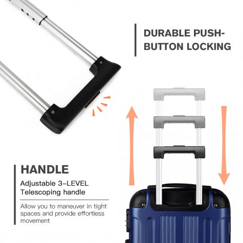 Kono 19-24-28 Inch Abs Hard Shell Suitcase 3 Pieces Set Luggage - Navy