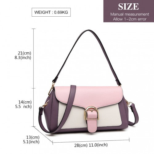 Miss Lulu Tri Colour Shoulder Handbag - Purple And Pink