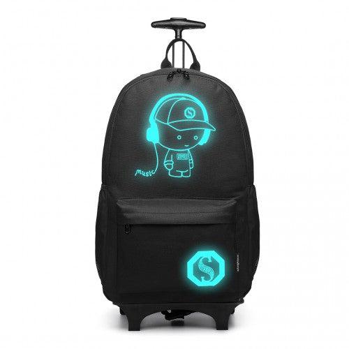 Kono Multi Functional Glow In The Dark Backpack Trolley - Black