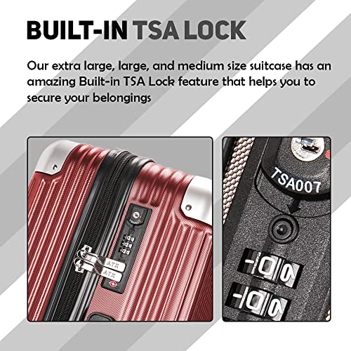 ATX Luggage Medium Suitcase Super Lightweight Durable ABS Hard Shell Suitcase with 4 Dual Spinner Wheels and Built-in TSA Lock (Cherry Red, 24 Inches, 65 Liter)