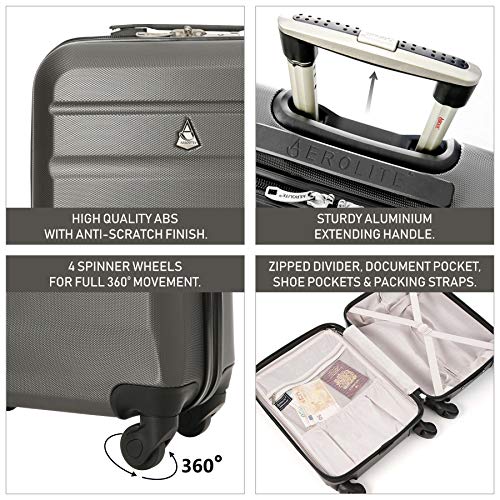 Aerolite 55x35x20cm Lightweight ABS Hard Shell Travel Carry On Cabin Hand Luggage Suitcase - Set of 2