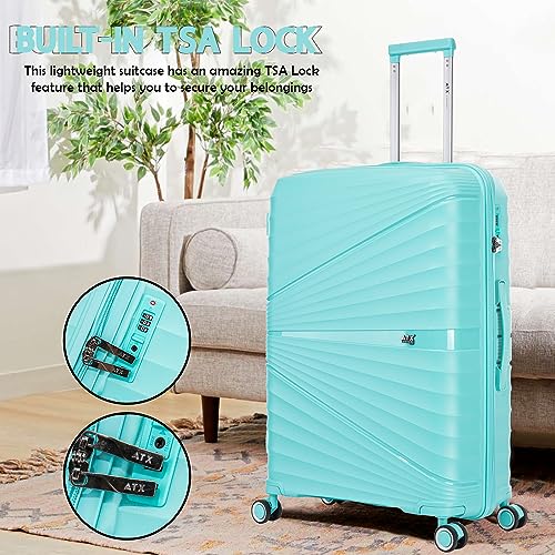 ATX Luggage Cabin Suitcase Lightweight Durable Polypropylene Carry on Suitcase with 4 Dual Spinner Wheels and Built-in TSA Lock (Mint Green, 21 Inches, 38 Liter)