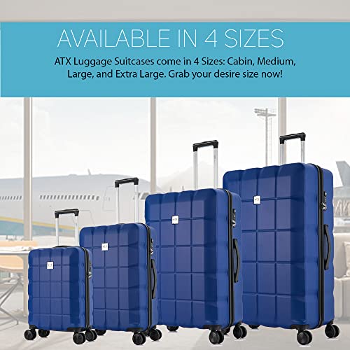 ATX Luggage 28" Large Suitcase Super Lightweight Durable ABS Hard Shell Suitcase with 4 Dual Spinner Wheels and Built-in TSA Lock (Midnight Blue, 110 Liter)
