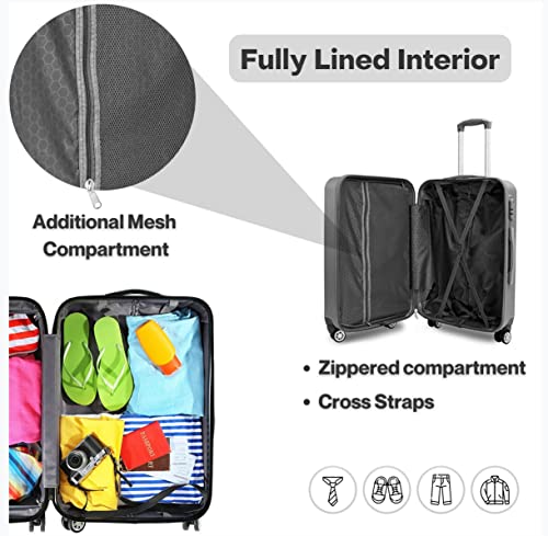 CALDARIUS Cabin Suitcase Hard Shell | Lightweight | 4 Dual Spinner Wheels | Trolley Cabin Bag | 20" Carry On Suitcase Luggage | Combination Lock | (Navy Blue, Cabin 20'')