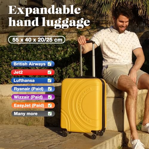 Cabin Max 55x40x20cm Velocity Expandable Suitcase 4 Wheel Luggage Travel Case 55 x 40 x 20 Suitable for Ryanair, Easyjet, Jet 2 Paid Carry On (Black)