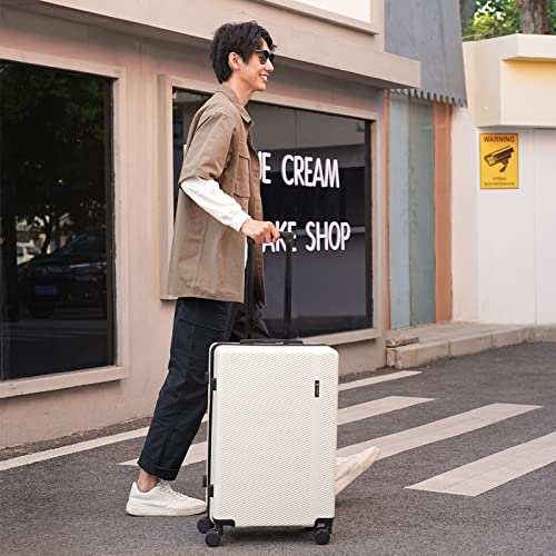 GinzaTravel Lightweight Suitcase ABS Hard Case Suitcases with Combination Lock 4 Wheels Carry-on Hand Luggage for Travel Medium(68cm 65L) White