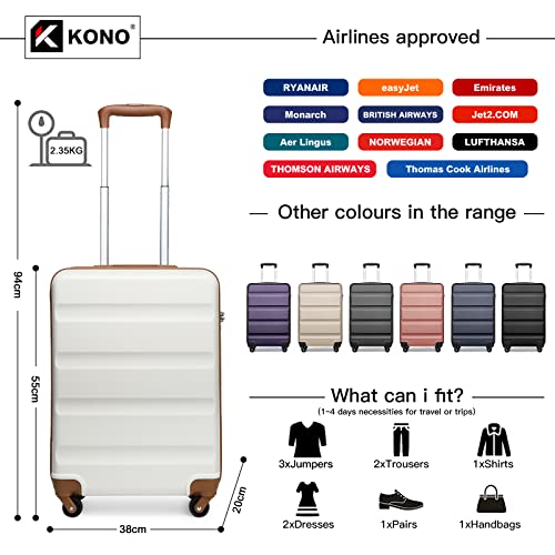 Kono Cabin Luggage Hard Shell ABS Carry-on Suitcase with 4 Spinner Wheels and Dial Combination Lock(Cream White)