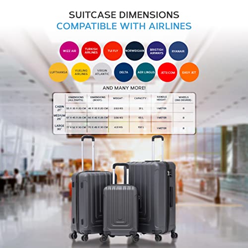 Flight Knight Premium Set of 3 Suitcases - 4 Double Wheels - Built-in TSA Approved Lock - Lightweight ABS Hard Shell Carry On Or Check in Luggage - Highly Durable - Approved for Over 100 Airlines