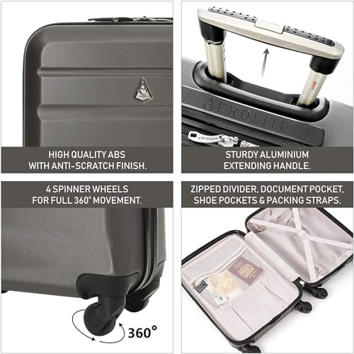 Aerolite Ryanair Maximum Size Set - 55x40x20 ABS 4-Wheel Cabin Bag Suitcase + 40x20x25 Carry On Shoulder Flight Luggage Bag