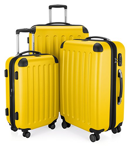 HAUPTSTADTKOFFER - Spree - Set of 3 Hard-side Luggages Glossy Suitcase Hardside Spinner Trolley Expandable (S, M & L) TSA, Yellow