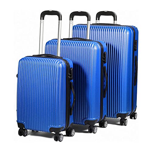 SA Products 3pc Hard Shell Suitcase Set - Lightweight Large Suitcase Set - ABS 3 Piece Luggage Set Includes Cabin & Hold Luggage - Premium Luggage Sets - 4 Wheel Suitcase Sets for Men Women - Blue