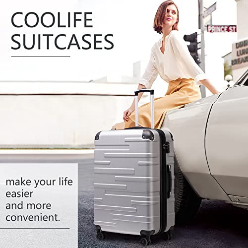 COOLIFE Hard Shell Suitcase with TSA Lock and 4 Spinner Wheels Lightweight 2 Year Warranty Durable (Navy Blue, L(77cm 93L))