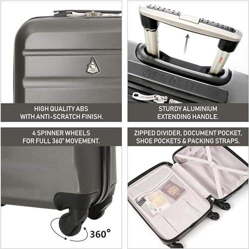 Aerolite Set of 3 Lightweight Luggage 4 Wheel ABS Hard Shell Suitcase 3 Piece with 5 Year Warranty (21" Cabin + 25" Medium + 29" Large)