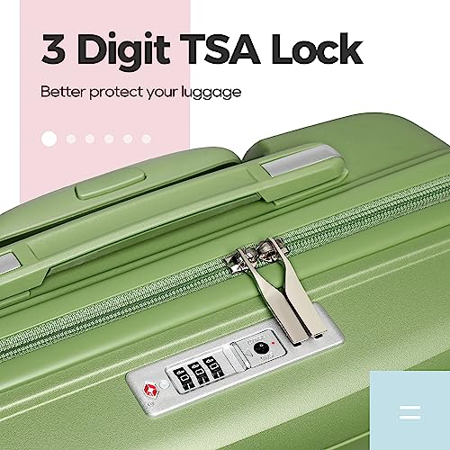Melalenia Luggage Carry On Suitcase Sets, Expandable PP Hard Shell Suitcase with Spinner Wheels,Travel Luggage with TSA Locks 22x14x9 Airline Approved, Green, 5 Piece Set, Luggage