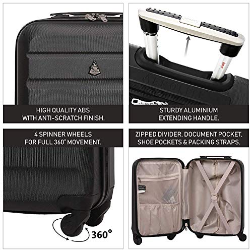 Aerolite Lightweight 55cm Hard Shell Cabin Suitcase 4 Wheel Carry On Hand Luggage Bag - Approved for easyJet, British Airways, Ryanair - Black