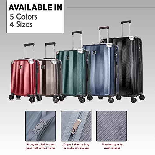 ATX Luggage Medium Suitcase Super Lightweight Durable ABS Hard Shell Suitcase with 4 Dual Spinner Wheels and Built-in TSA Lock (Cherry Red, 24 Inches, 65 Liter)
