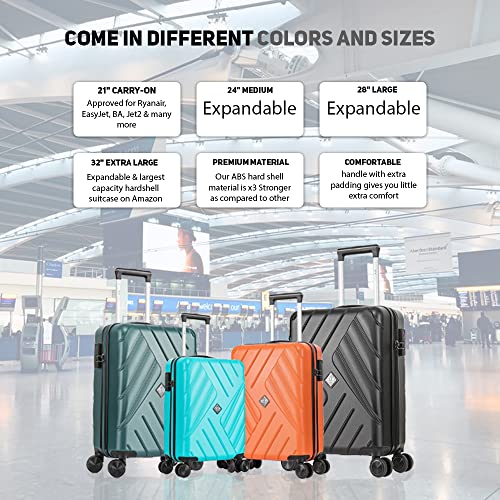 ATX Luggage Large Suitcase Expandable Super Lightweight Durable ABS Hard Shell Suitcase with 4 Dual Spinner Wheels and Built-in 3 Digit Combination Lock (Black, 28 Inches, 110 Liter)
