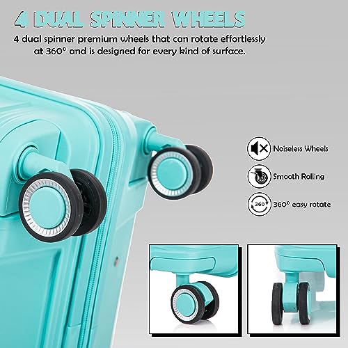 ATX Luggage Cabin Suitcase Lightweight Durable Polypropylene Carry on Suitcase with 4 Dual Spinner Wheels and Built-in TSA Lock (Mint Green, 21 Inches, 38 Liter)