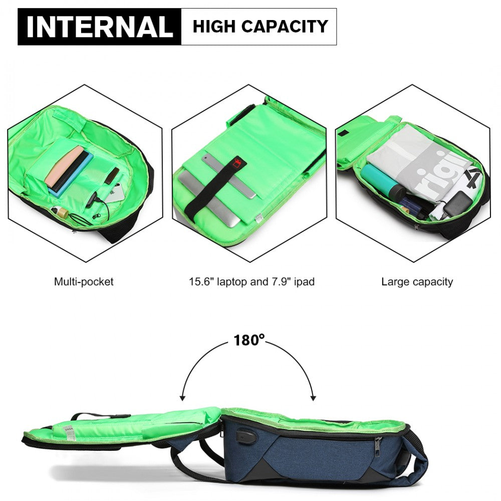 Kono Reflective USB Charging Interface Backpack - Navy