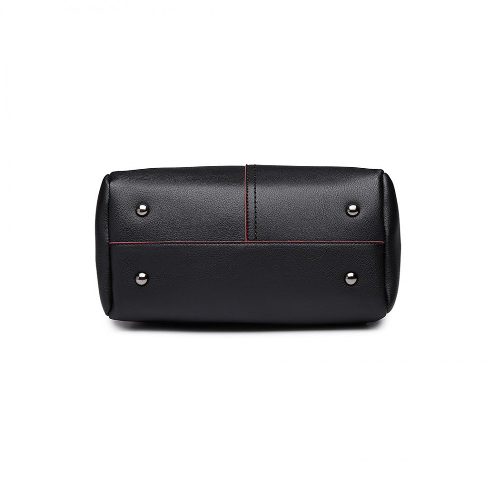 Miss Lulu Leather Look 2 In 1 Bucket Handbag - Black
