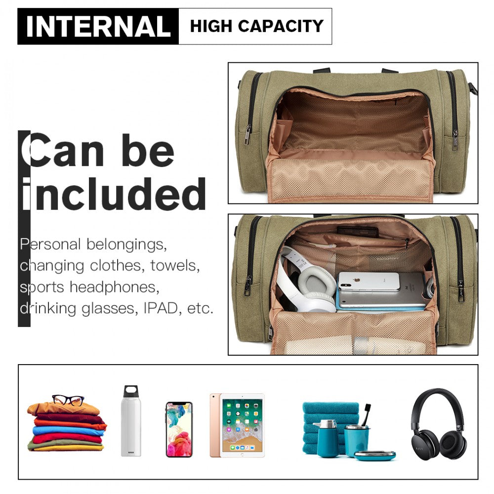 Kono Canvas Barrel Duffle Travel Bag - Green