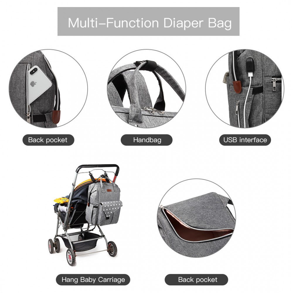 Kono Polka Dot Maternity Backpack Bag With USB Connectivity - Grey