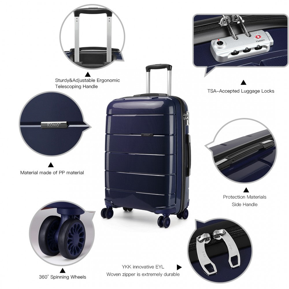 Kono 20 Inch Cabin Size Hard Shell PP Suitcase - Navy